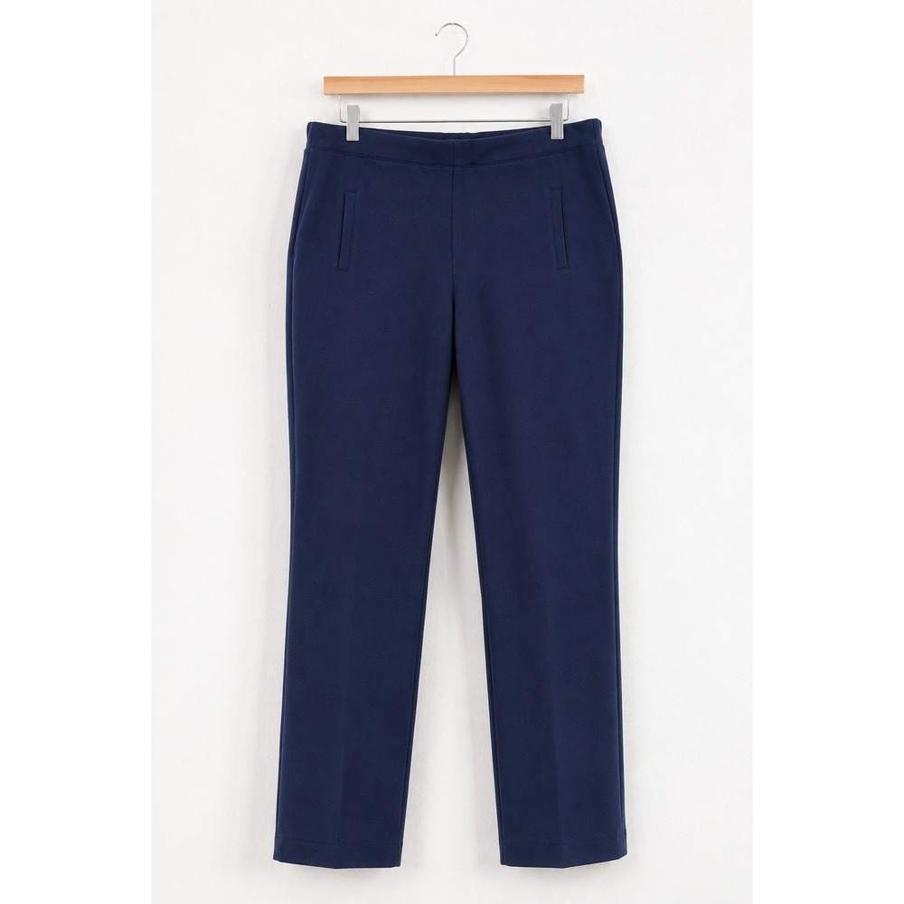 Chicos Navy Blue Stretch Straight Leg Cropped Pull On Pants 2 (US 12) Ponte Knit